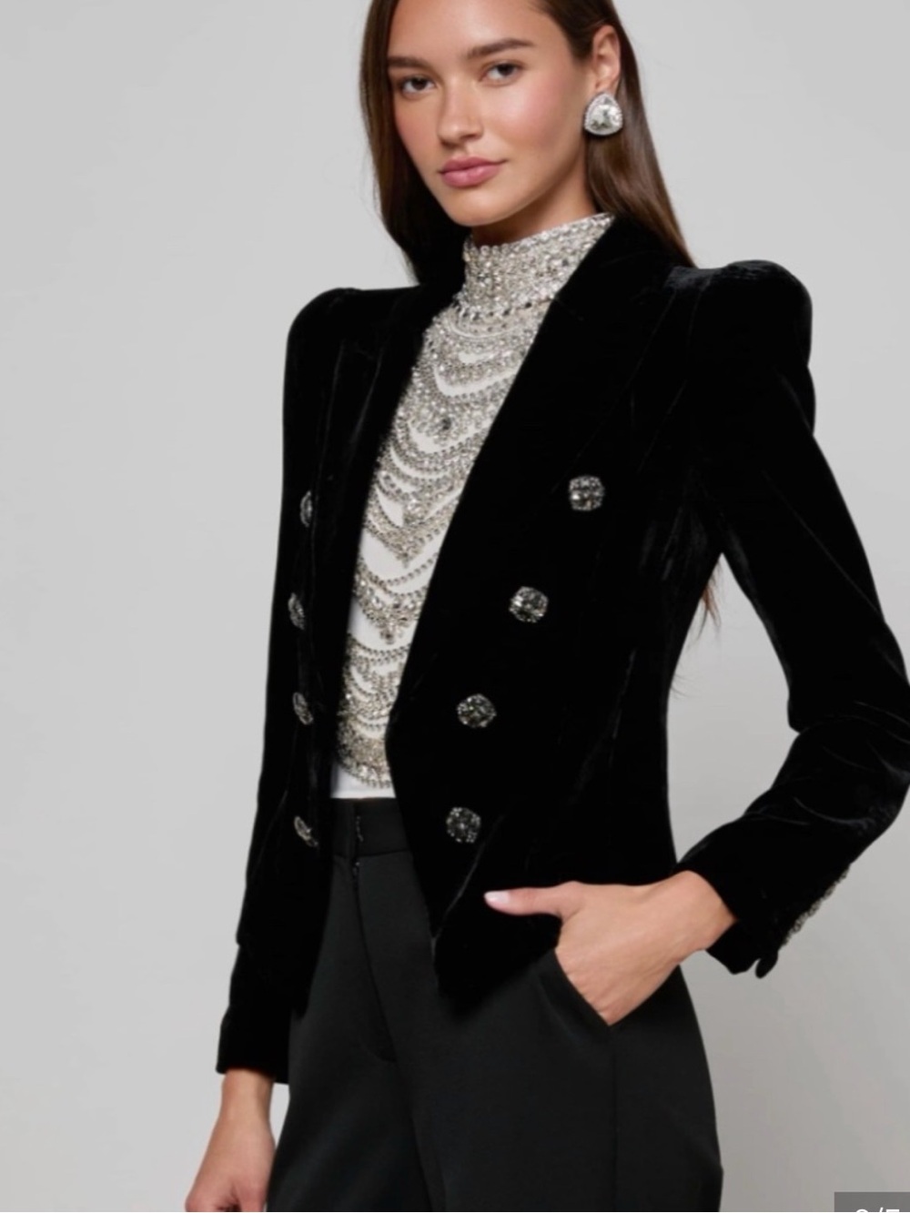 L’Agence Bethany Velvet Structured Blazer In Black - Picture 7 of 8